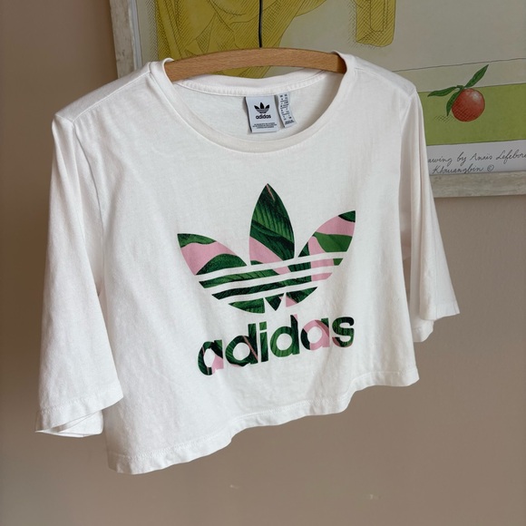 adidas Cropped Tropical Palm Logo Tee - Picture 3 of 4